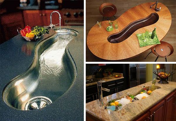 Creative Curved River Sinks Flow Through Countertops