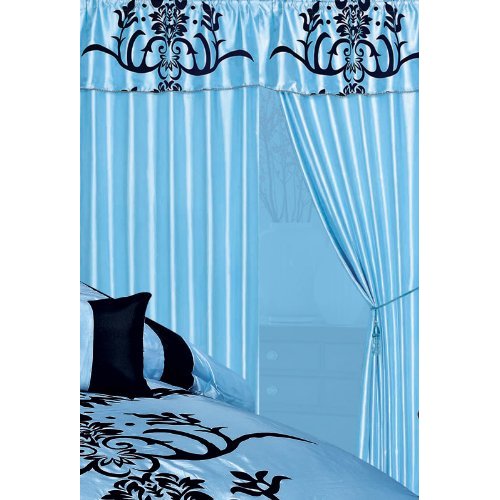 dark blue and light blue curtains