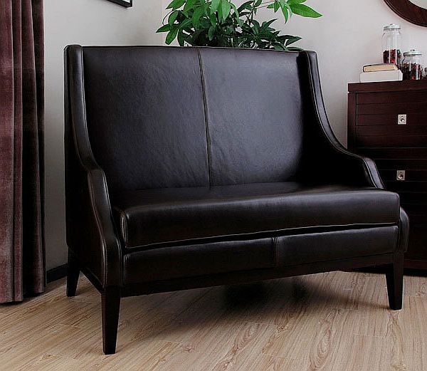 Lummi Dark Brown Leather High-back Loveseat