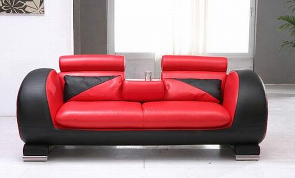 Modern Red Black Leather Loveseat