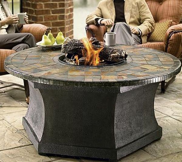 Outdoor fire pit with mosaic top