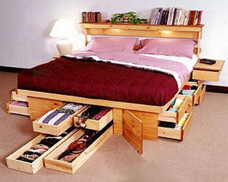 pine wood storage bed