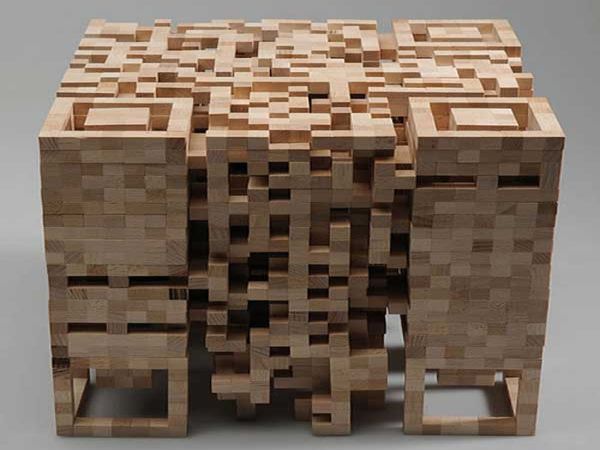 QR Code Sculpture Made Of Blocks Of Wood