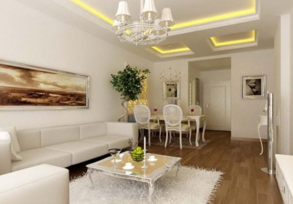Ceilings in room with white décor accessories