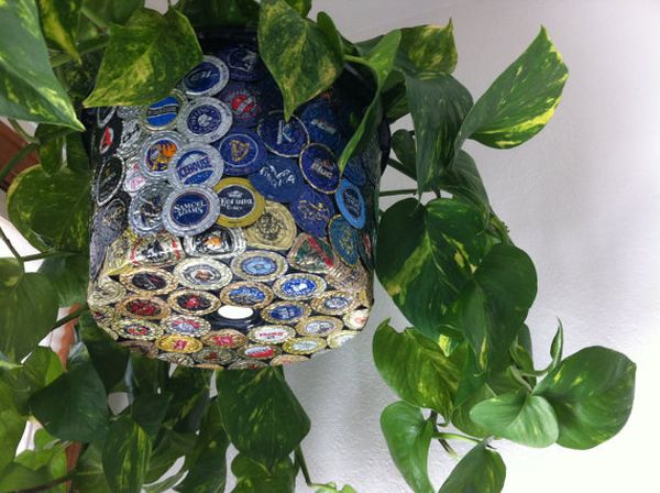 Bottle caps in flower pots