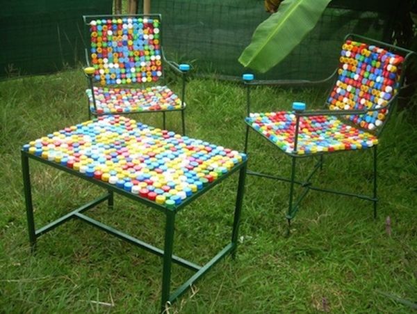 Recycled bottle caps in furniture decorations