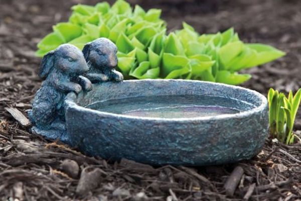 Birdbath in lawn