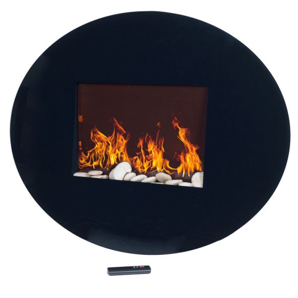 Northwest black oval glass panel electric fireplace