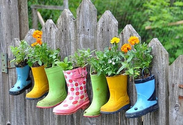 Re-purposed Galoshes Hanging Planter