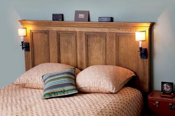 Old wooden door headboard