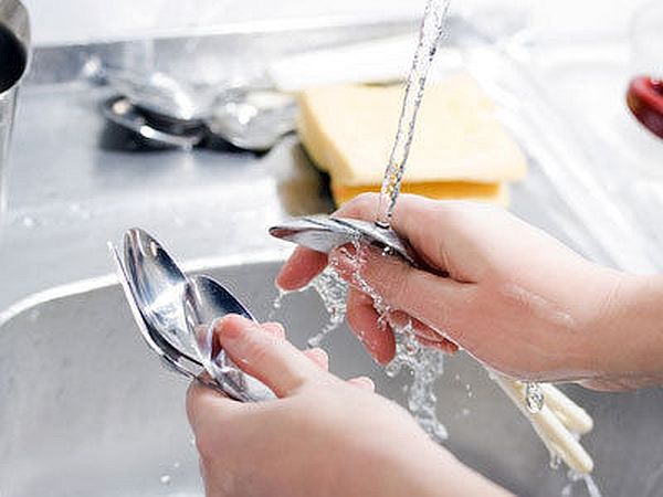 Wash utensils with hands