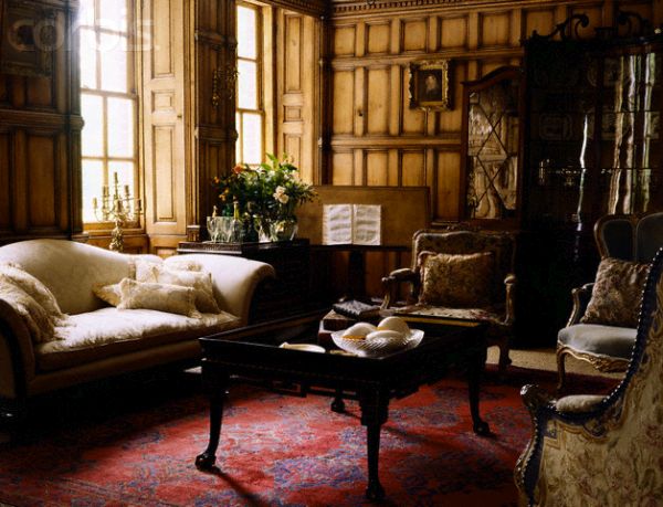 Formal Living Room with Wood Paneled Walls