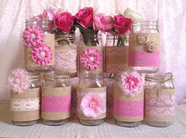 Colorful Mason jar vases