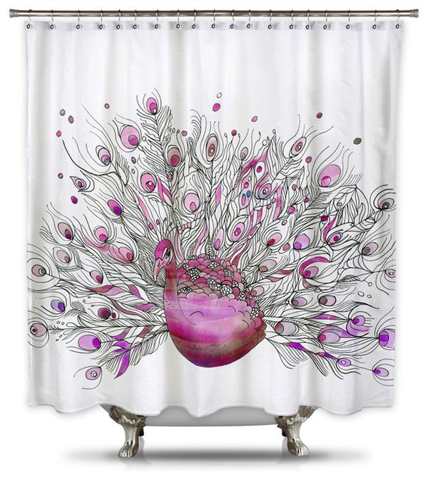 Pink Peacock Fabric Shower Curtain