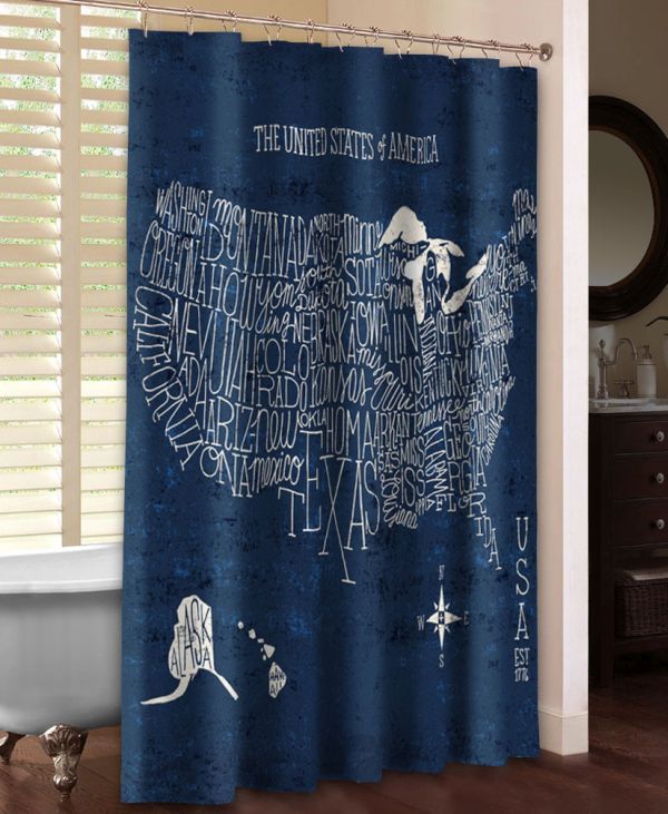 US Map Blueprint Shower Curtain