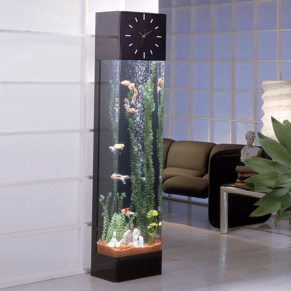 Vertical fish tank home decor with built-in aquarium