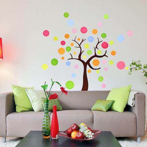 Tree shaped polka dot wall decal