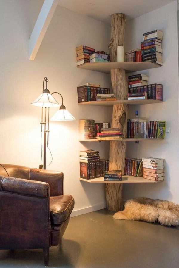 Wooden Stump Corner Shelf