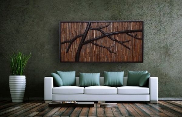 Reclaimed Wood Wall Art with Real Tree Branches