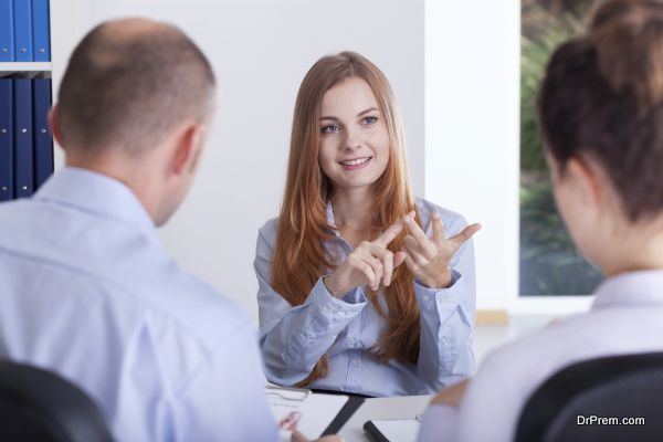 Woman during her job conversation