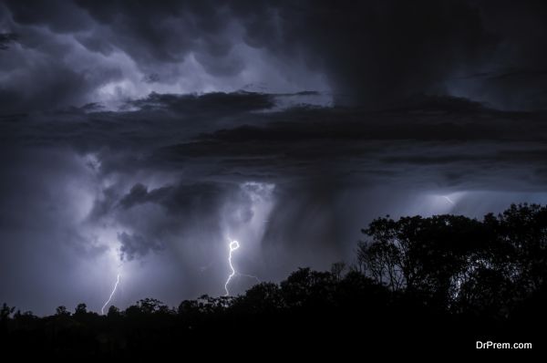 Mulitple Lightning creating silhouettes