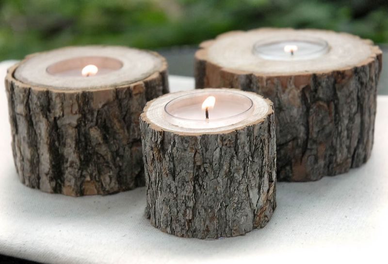 wood tree branch candle holder