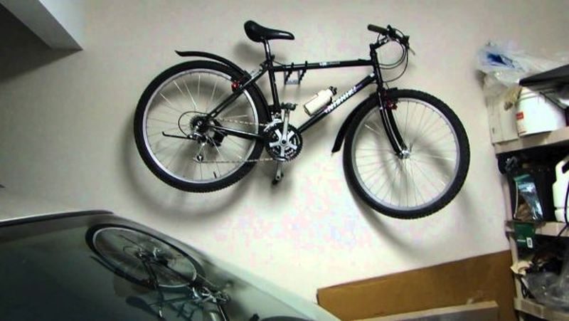 bicycle hanging in garage