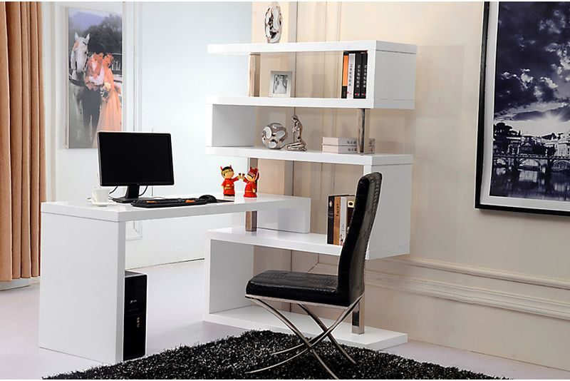 bookshelf and office table