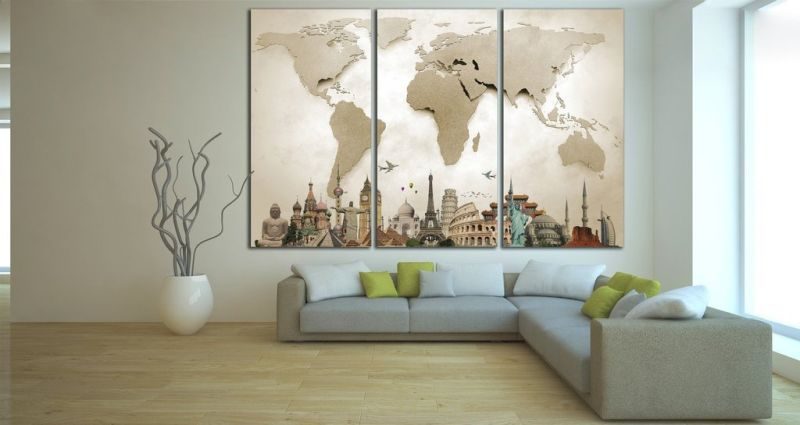 3D effect world map canvas art home decor ideas