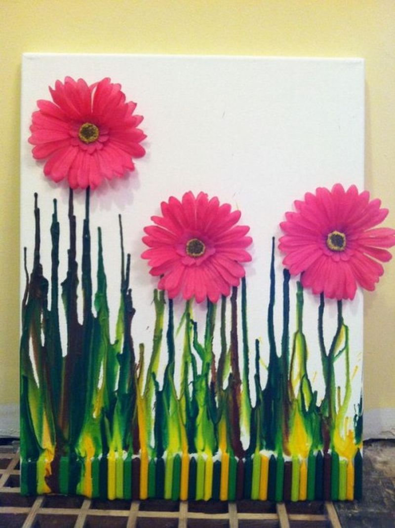 Melted crayon flower garden