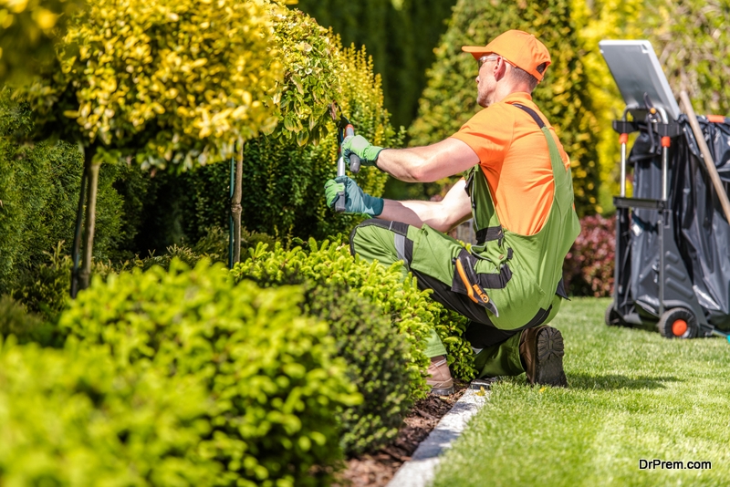 Landscaper working in garden