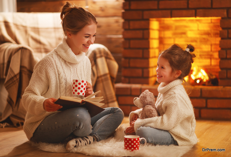 telling stories around the fireplace