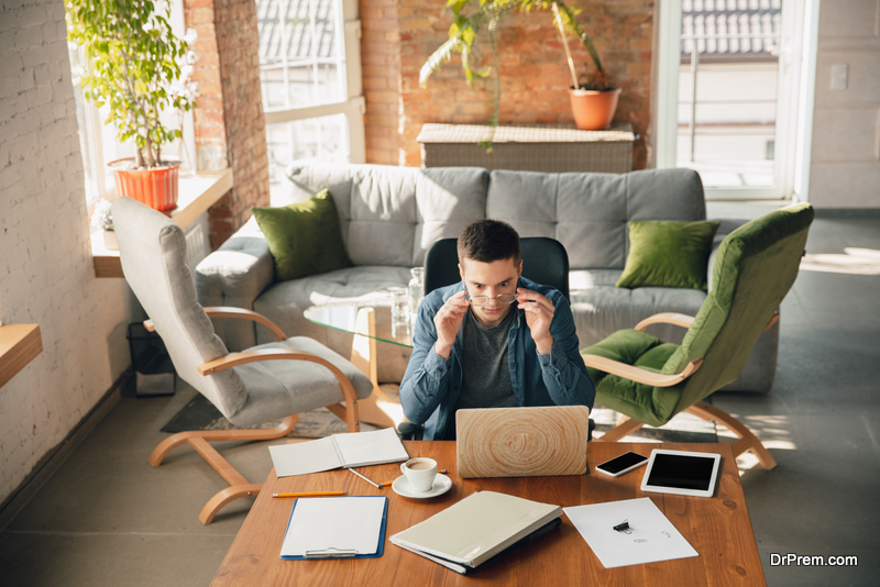 man working from home