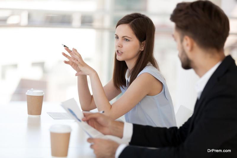 co workers indulged in healthy talks