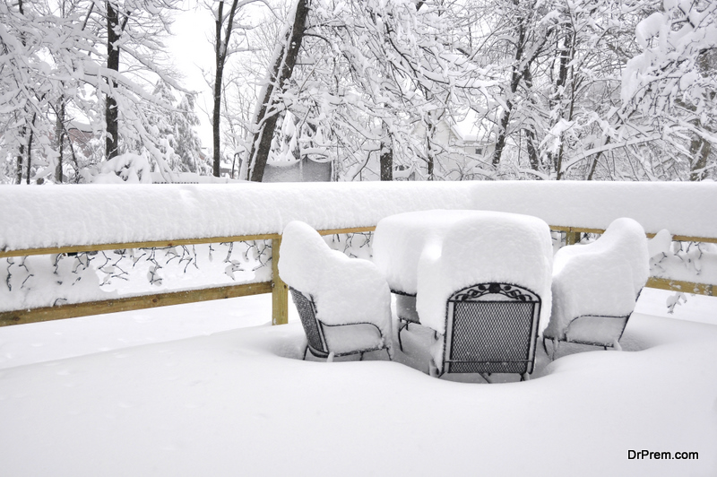 Home patio after a heavy downfall of snow