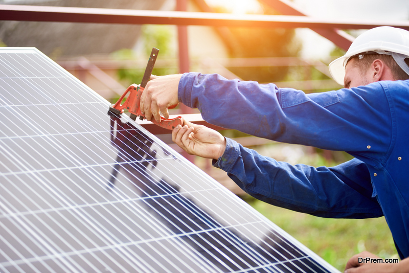 Process of connecting solar photo voltaic panel by professional technicians 