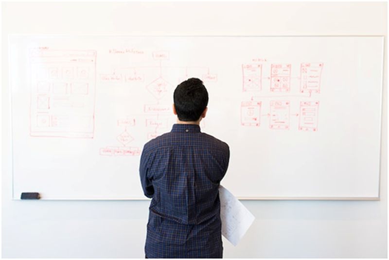 person in front of whiteboard