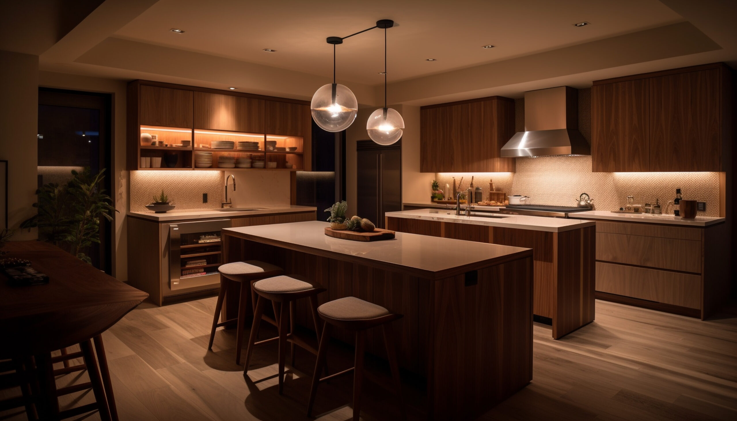 modern kitchen layered lighting design